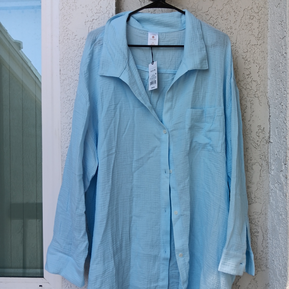 Swim Cover Up, Long Blouse By Shade & Shore nwts, Sky Blue.
